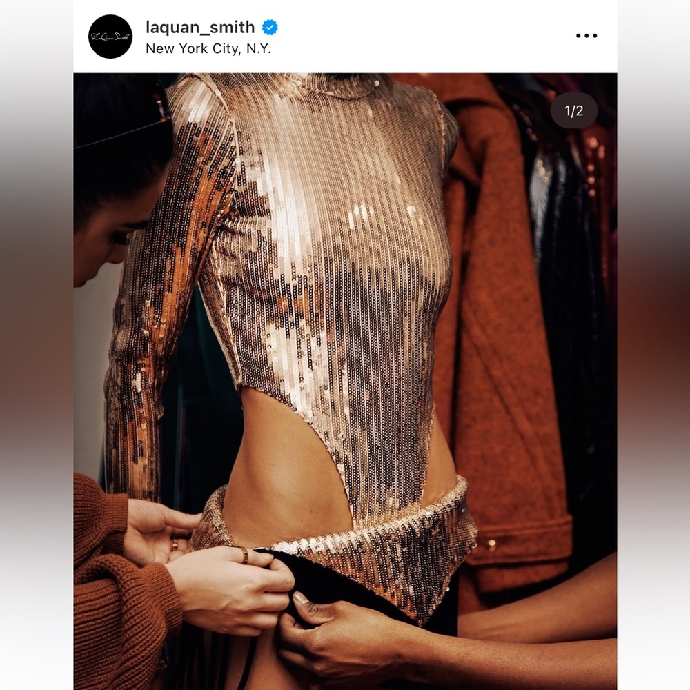 Laquan Smith Gold Sequin Bodysuit